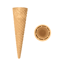Cono vegano altezza 155mm - diametro esterno 47mm - diametro interno 33mm. L’aggiunta di farina di cereali nell’impasto ne esalta la croccantezza. 