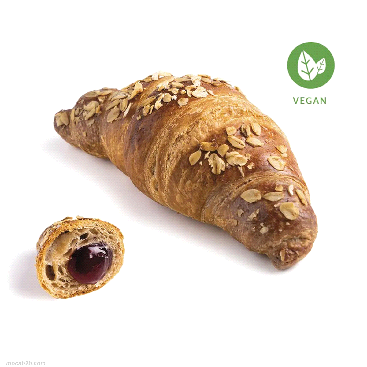 Croissant 90 gr vegano granfarro e melograno. Brioche con una sfogliatura, alveolatura e sofficità imbattibili. Produzione artigianale. Cottura 165°C per 27 min. 