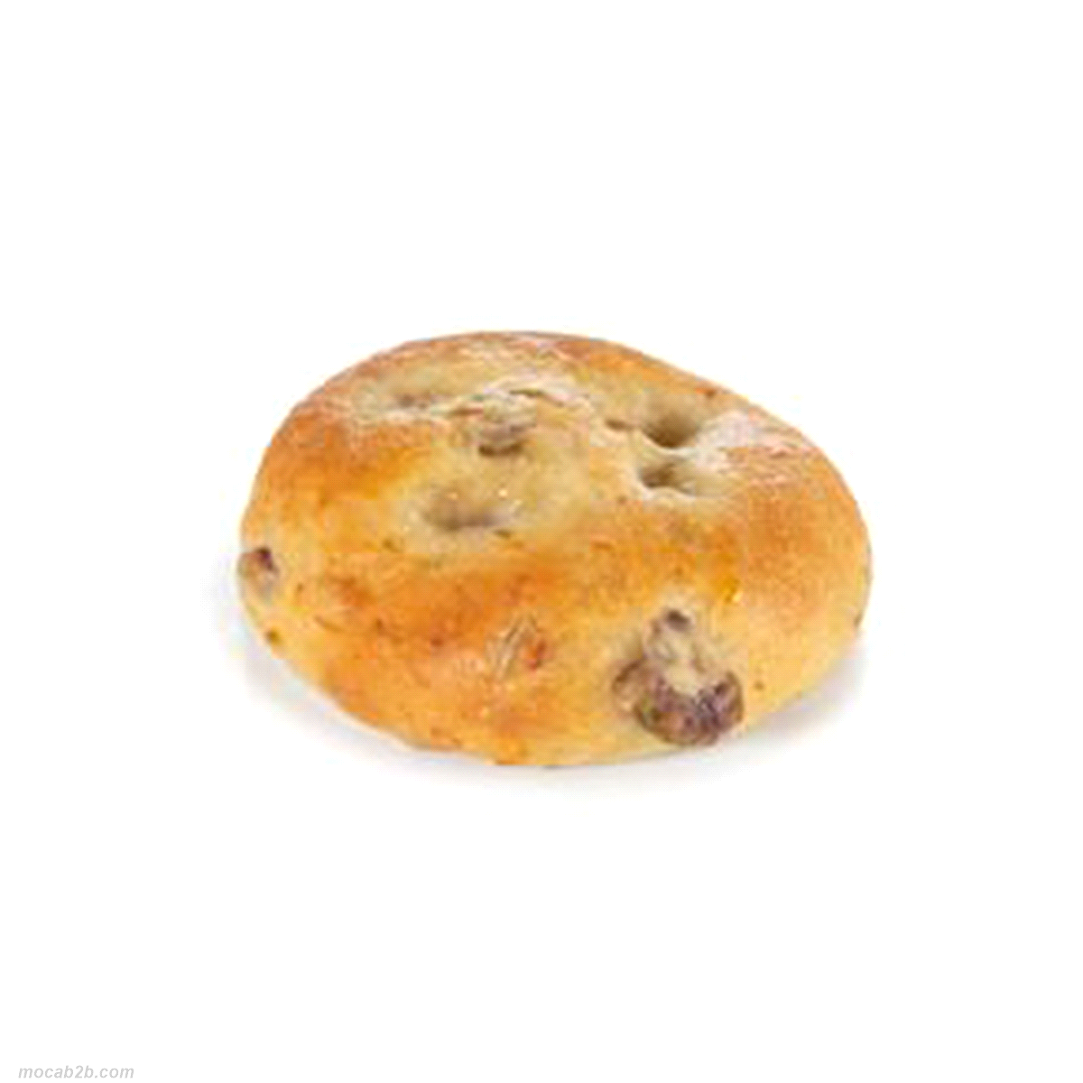 Bocconcino di focaccia tonda a base di olive, precotti, congelati e pronti da cuocere. Peso 40 g. Dimensioni: 7 cm, h 2,5 cm. Senza scongelare cuocere in forno ventilato 190°C per 3/4 minuti. 