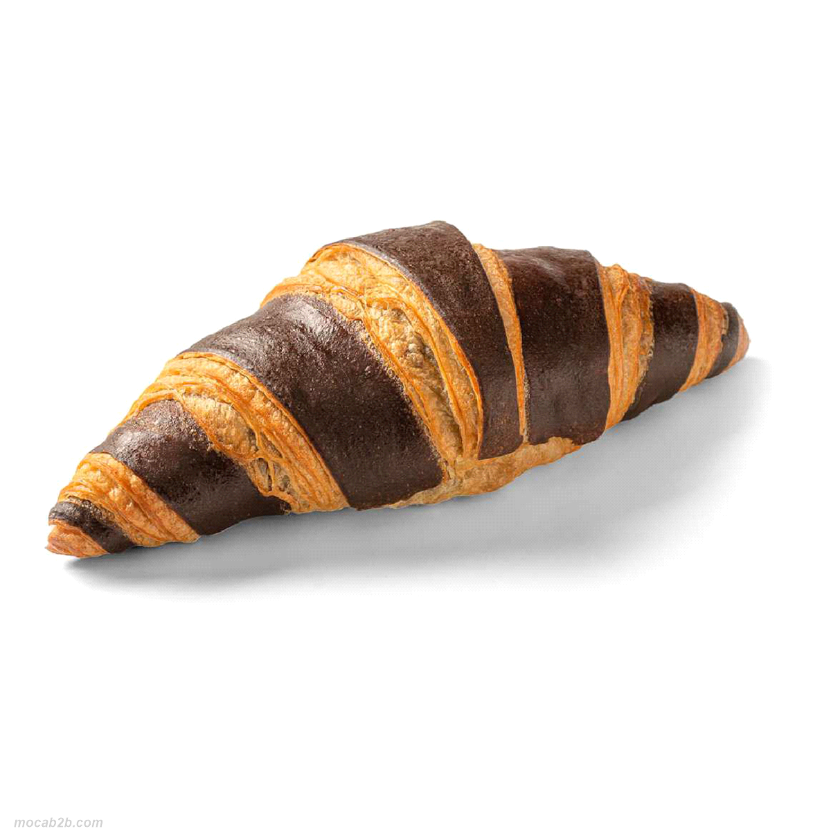 Croissant al cioccolato e farcito con crema di cioccolato, prelievitato. Scongelare circa 30 minuti. Cuocere a 170-180°C x circa 21 minuti. 