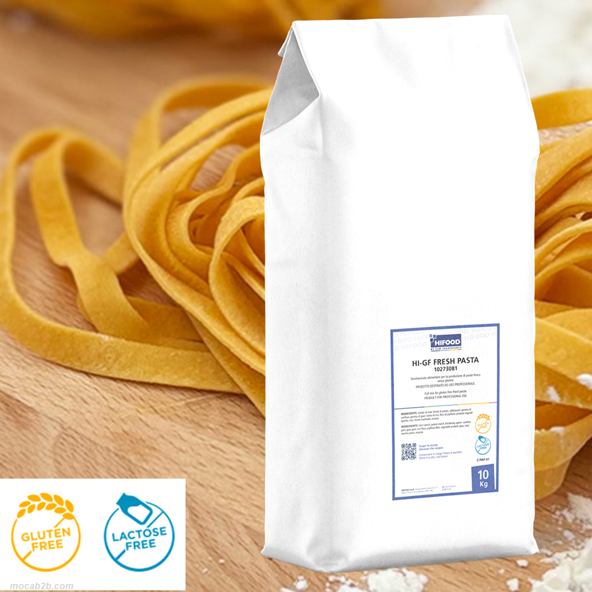 Preparato per pasta fresca – anche ripiena – senza glutine e senza lattosio. Lavorabilità eccellente; 
Ottima elasticità dell