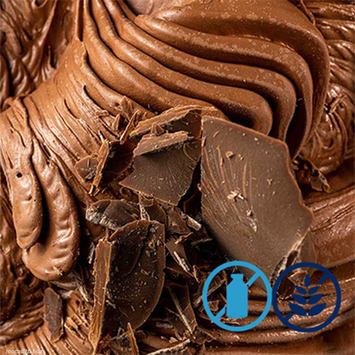 Prodotto fast per realizzare gelato o sorbetto al cioccolato al latte senza lattosio e senza glutine. Basta aggiungere solo acqua molto calda. 