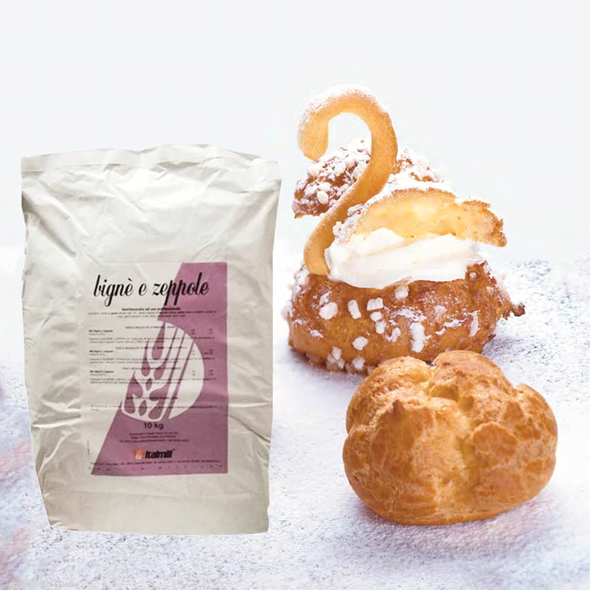 Mix bigne e zeppole ha una formulazione studiata per assicurare un alto livello qualitativo nella produzione
di bignè e zeppole aggiungendo solo acqua. 