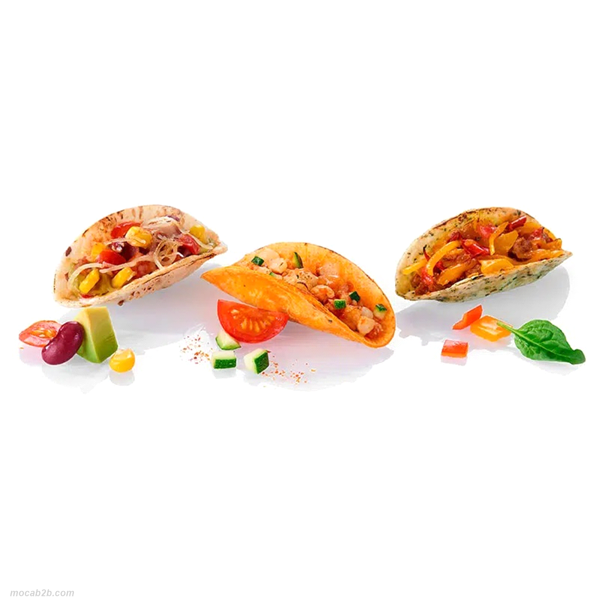 In 3 varianti per accontentare tutti:
-Tacos ripieni di pollo, zucchine tenere, salsa agrodolce e mozzarella, in una tortilla al gusto di pomodoro.
-Tacos ripieni di manzo, peperoni profumati  e un po