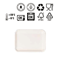 100% da pura cellulosa FSC, non contiene plastica, è riciclabile e certificato per contatto diretto con alimenti. Idoneo per la refrigerazione e per il riscaldamento in forno e microonde 