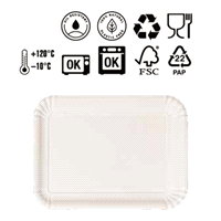 100% da pura cellulosa FSC, non contiene plastica, è riciclabile e certificato per contatto diretto con alimenti. Idoneo per la refrigerazione e per il riscaldamento in forno e microonde 