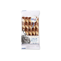 Mini confezioni di cialde per gelato 5 cialde arrotolate a sigaretta variegate al cacao. Dimensione: 9,5 cm - Ø 1,2 cm. 
