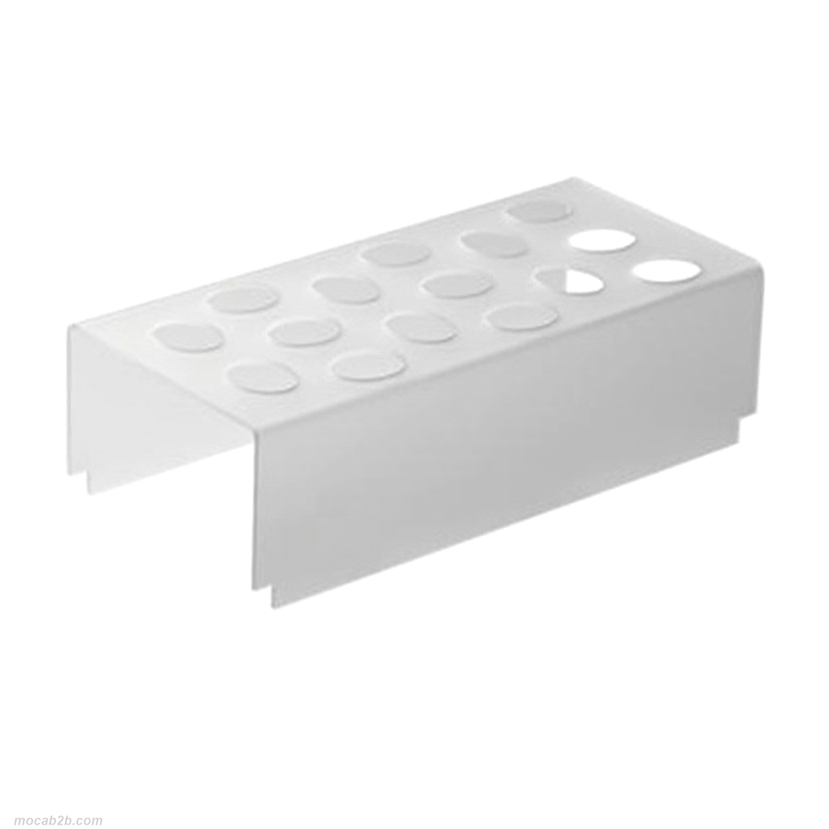 Espositore porta ghiaccioli / icetube /calippi in plexiglass satinato per vetrine orizzontali. Dimensioni: 160x360mm, h: 45mm, 15 fori 