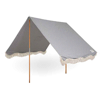 Tenda da spiaggia Laurens a righe blu navy. Dimensioni: 1,9mt x 2,9mt h1,8mt. Resistente all