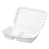 Contenitore monouso, polpa cellulosa, biodegradabile, compostabile, bianco, 2 comparti, 1000+400ml, 120°- 30