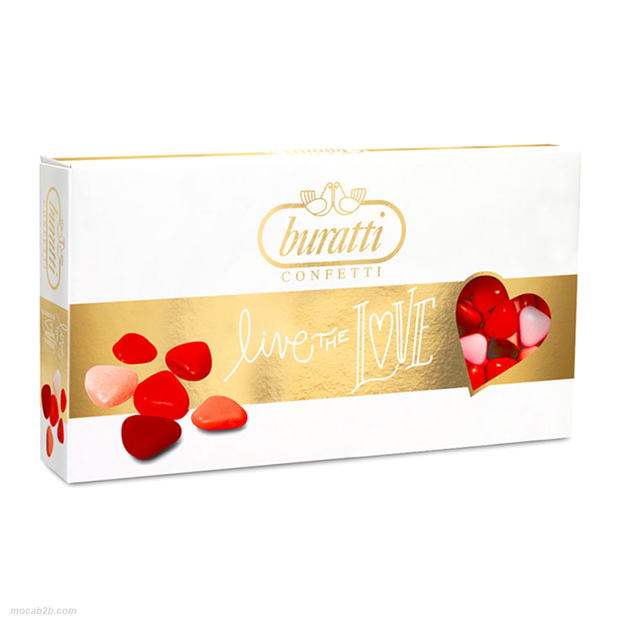 Confetti di zucchero a forma di cuore, disponibili in colore rosso. 