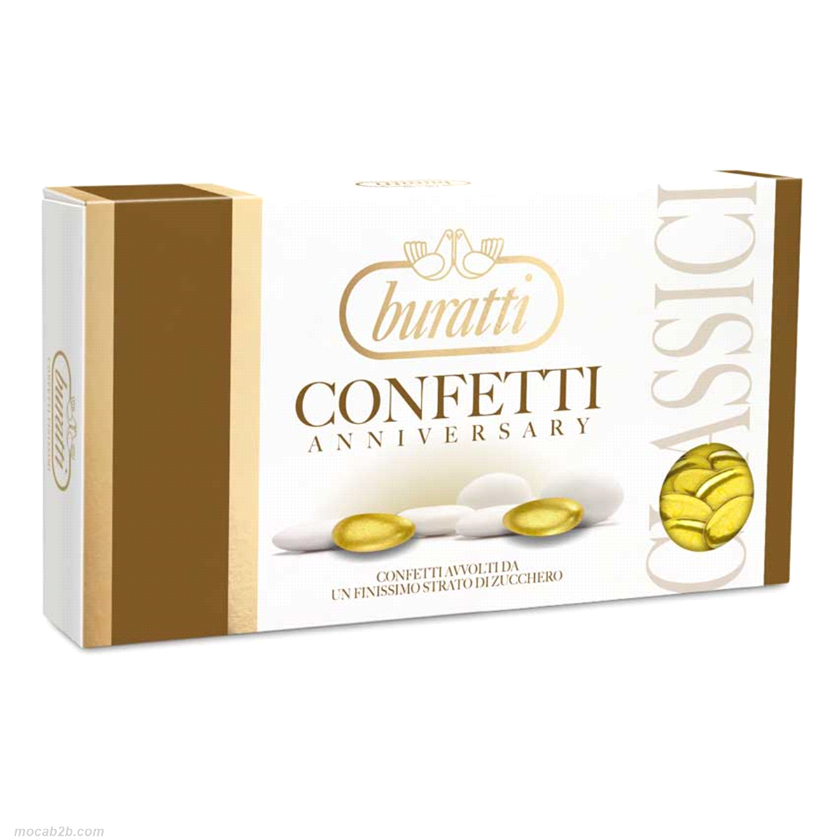 “Preziosi” confetti d’oro ripieni alla mandorla, disponibili in vari colori – oro incartato, oro colorato, oro rame colorato, oro al cioccolato fondente – e in varie forme: mandorla, confetti, cuore, cuoriandolo e lenticchia. 