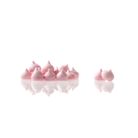 Piccole gocce di meringa rosa. Vaschetta: 0,4 Kg. Dimensione: Ø 10-15 mm. 
