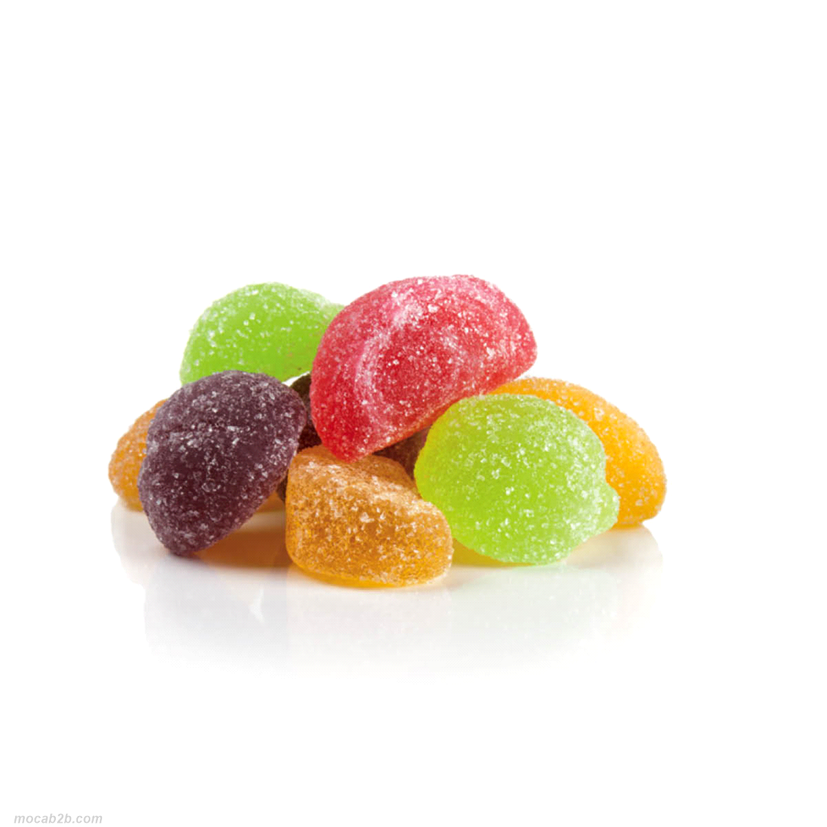 Gelatine di frutta assortite. Sacchetto: 3 Kg. 
Dimensione: 32-39 mm 