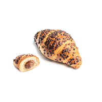 Croissant farcito al cioccolato 45gr, pronto forno da cuocere a 170°C per 20-23 minuti, ideale per hotel. Linea melange. 