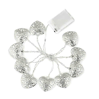 FILO 10 LUCI LED CUORI ARGENTATI 