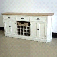 Mobile bianco con tre cassetti, quattro ante e spazio a giorno 183x44,5x85,5cm. 