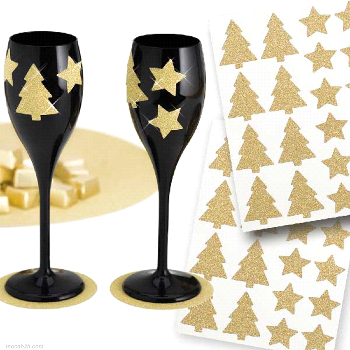 ADESIVI STELLE/ALBERO GLIT OROx3cm 