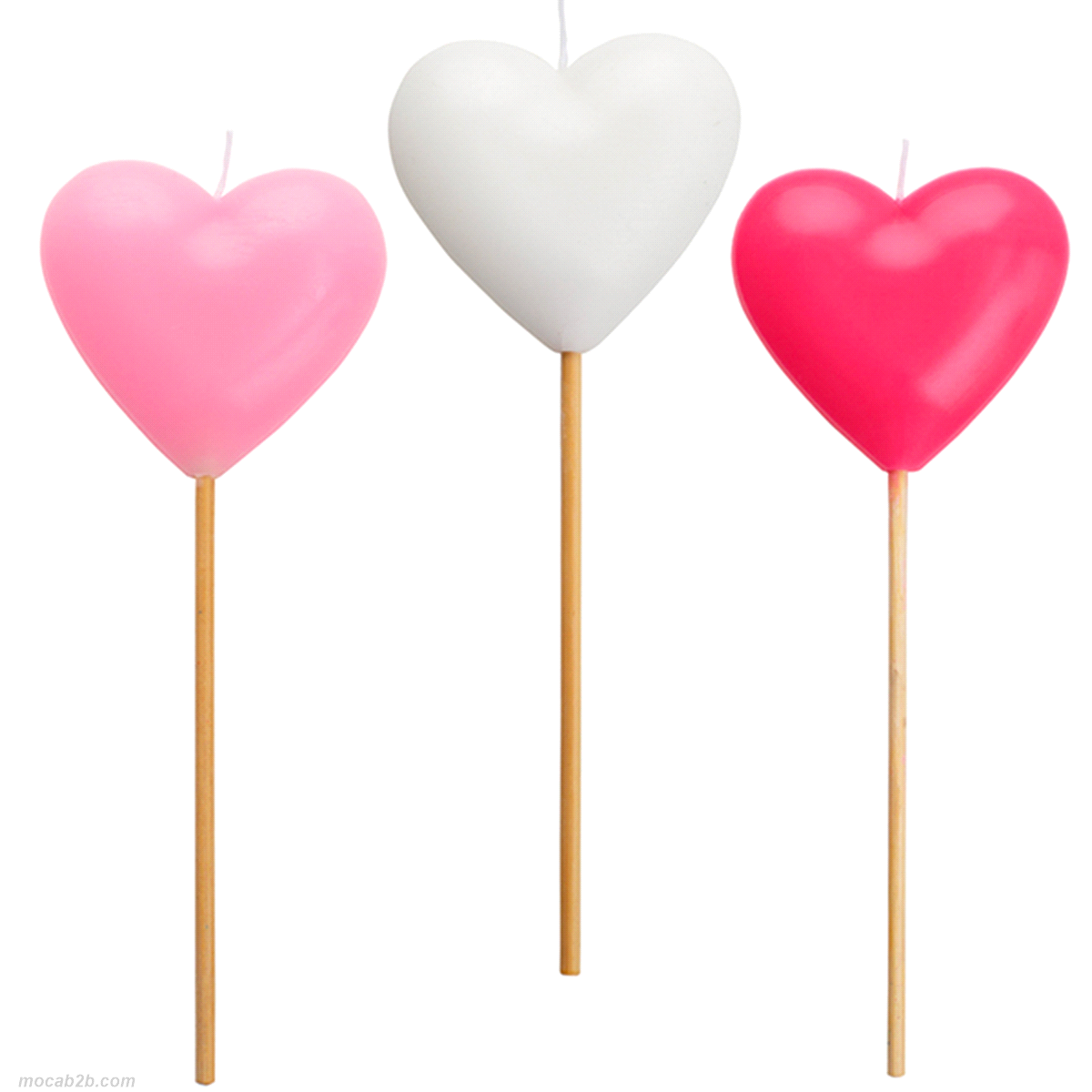 CANDELA CUORE STECCO ROSA/BIA 20cm 