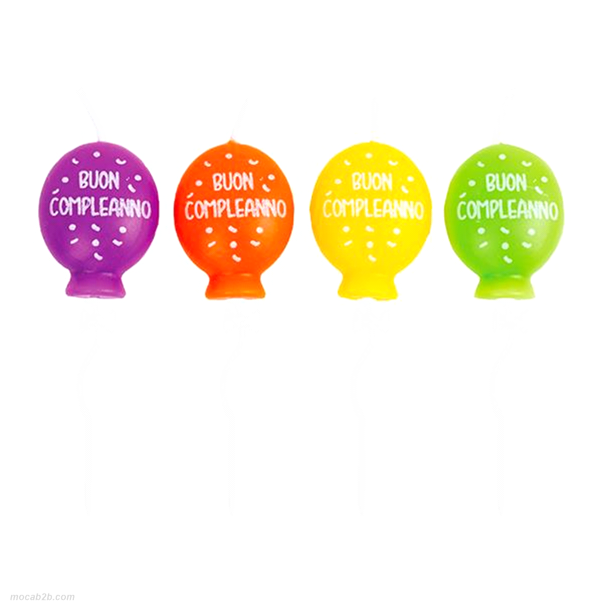 4 candeline balloons con fiocco Buon Compleanno multicolor. Materiale: cera. Dimensioni: h.7,5 CM 