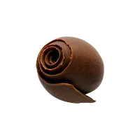 Cioccolato fondente. Lunghezza: 19 mm. Diametro: 16 mm. Peso di una singola decorazione: 2 g (circa). 