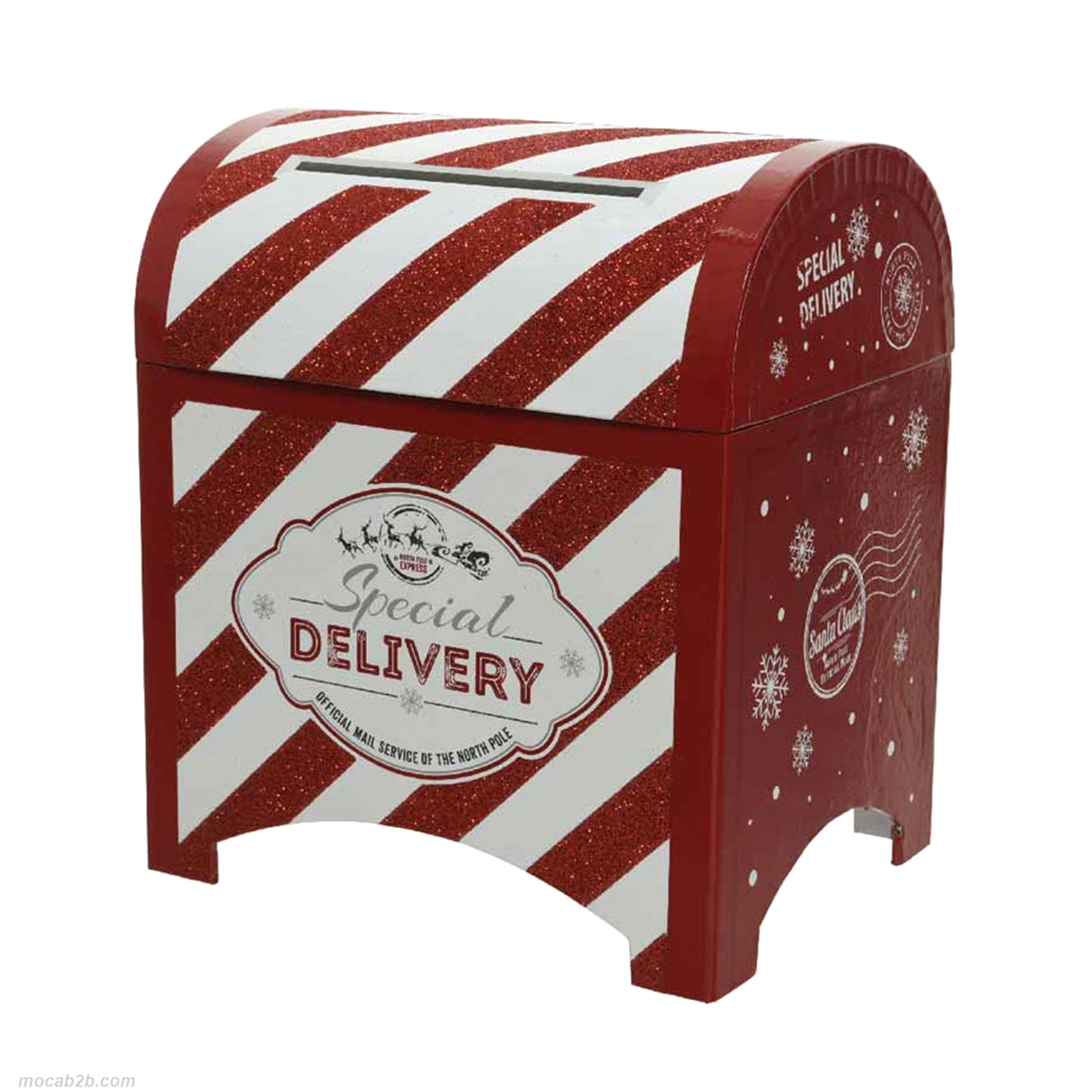 Cassetta postale a righe bianco/rosso in carta. Misure:16x20h23cm. 