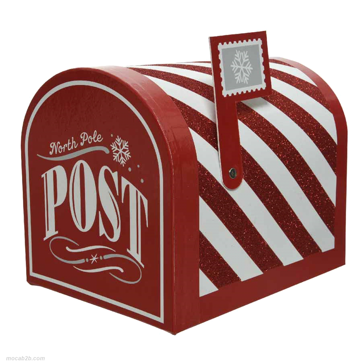 Cassetta postale a righe bianco/rosso in carta. Misure:20x25h21cm. 