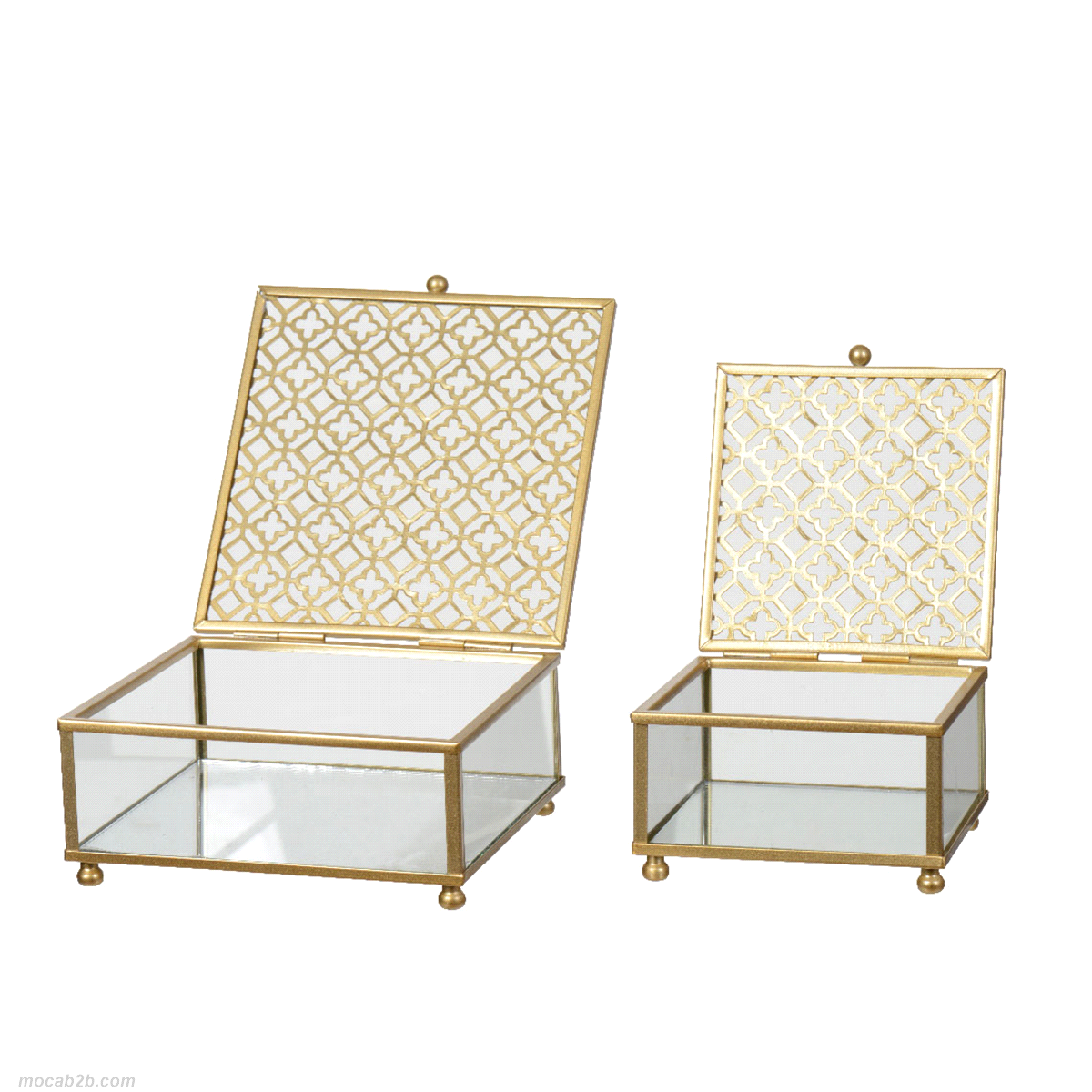 SET BOX TRASPARENTE/ORO IN FERRO 13x14 h.6 x2pz 