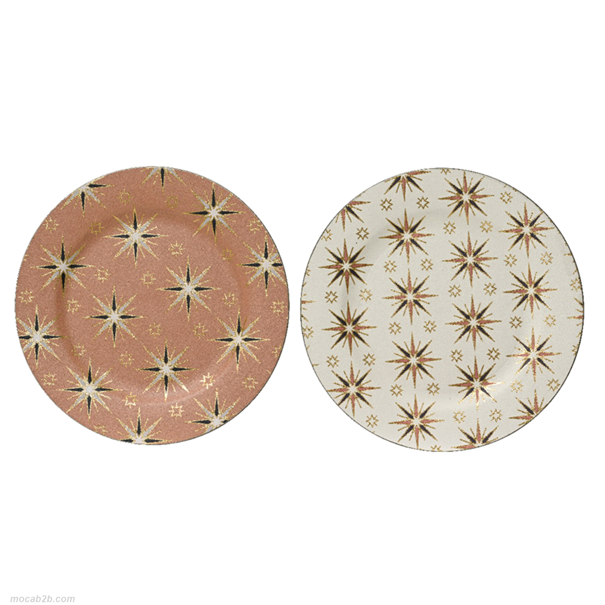 Piatto multicolor con stampa stelle in plastica. Misure: diametro 33cm. 