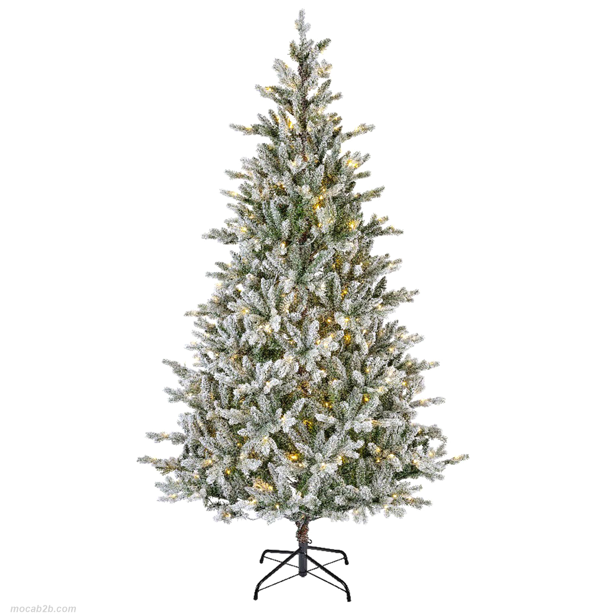 Abete Allison innevato con led bianco caldo da interno. Misure: diametro 152cm. h. 240cm. 