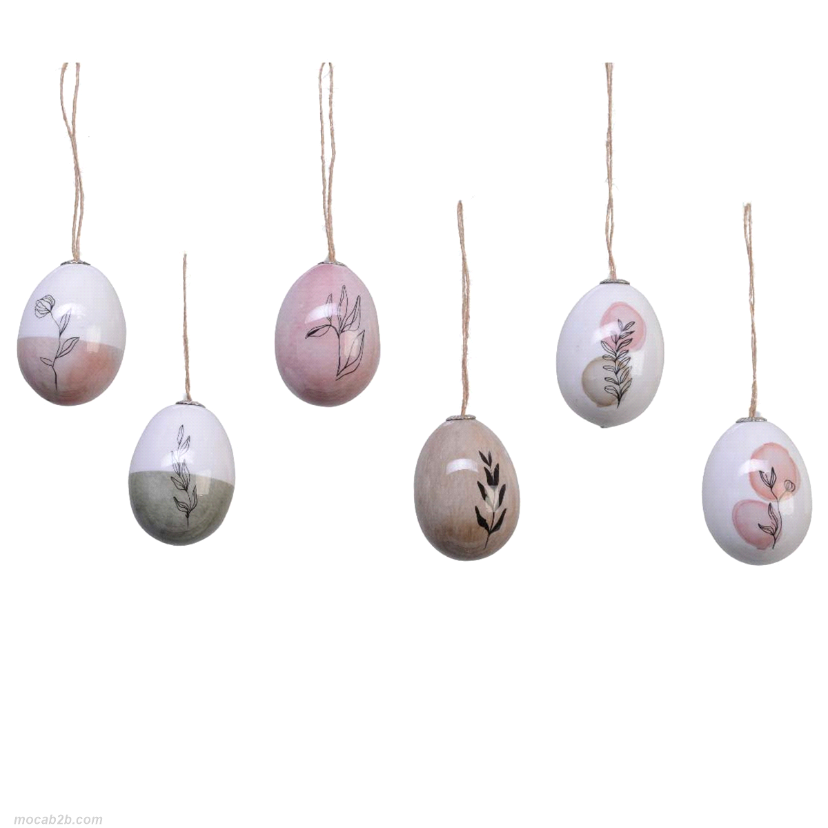 Uovo decorato in 6 colori assortiti da appendere. Misure: diam.4 h.6cm. 