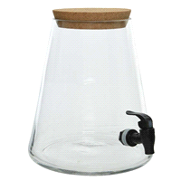 Dispenser vetro con rubinetto per acqua, con coperchio in sughero e idrovalvola. Misure: diam.22 h.25cm. 