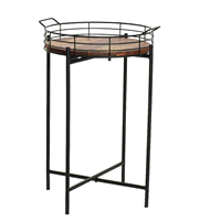 Tavolino alto in legno e struttura nera in ferro, da interno. Misure:diam.41 h.61cm. 