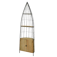 Mobiletto nero in ferro con scomparto e mensola in legno naturale da interno. Misure: 56x37 h.187cm. 