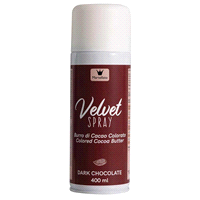 Colorante spray a base di burro di cacao che dona un effetto vellutato. L