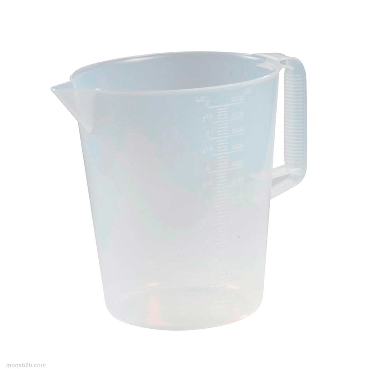 Caraffa professionale MAXI da 6 litri in plastica traslucida. Include impugnatura chiusa rinforzata e scala in rilievo. Resistente agli urti anche a basse temperature. 