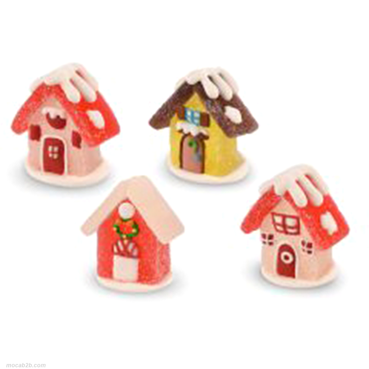 Casette Natale assortite in quattro modelli in gelatina e zucchero. Dimensioni: h. 4,5cm.Gluten free. 