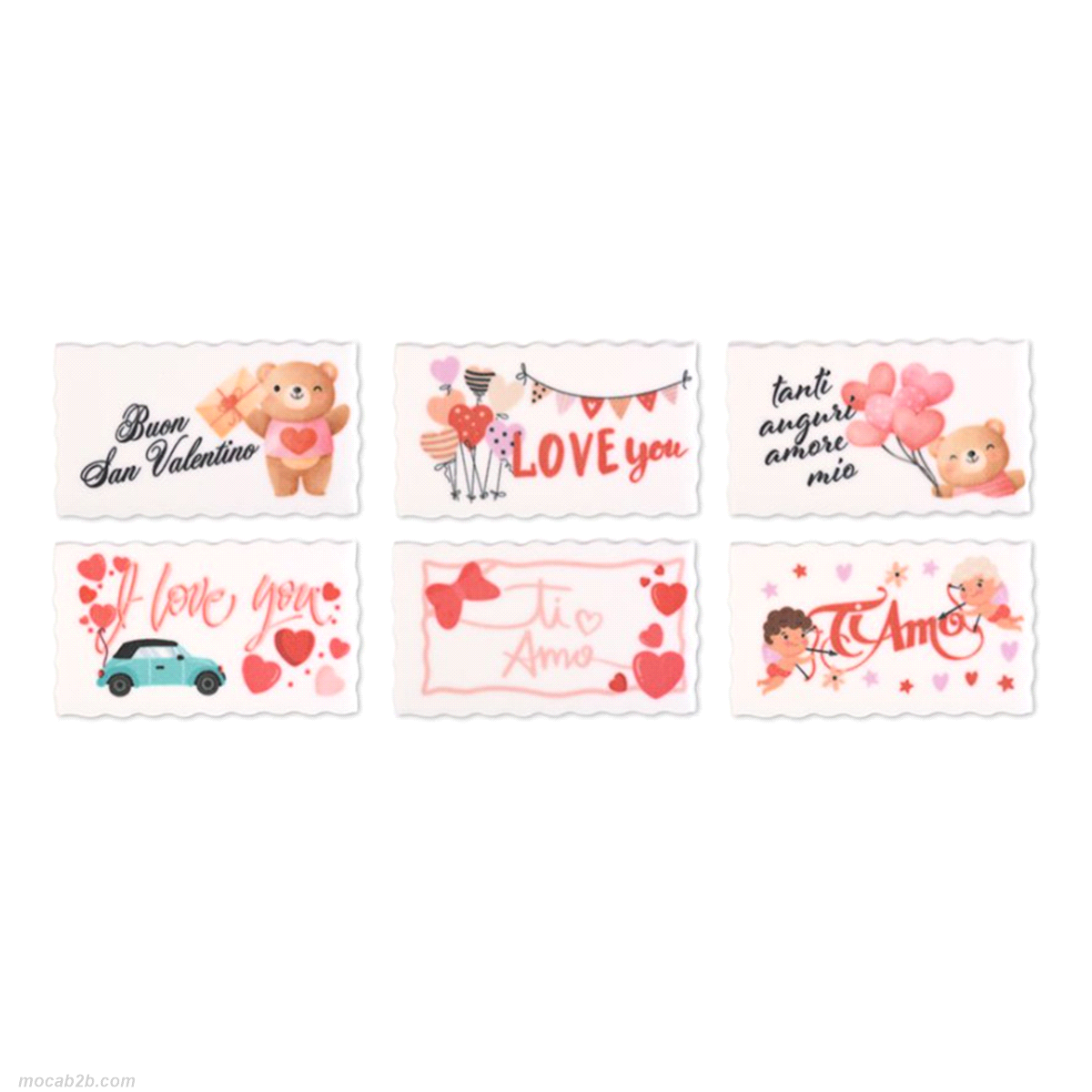 Biglietti auguri di San Valentino in zucchero 6,3x3,6cm. Gluten free. 