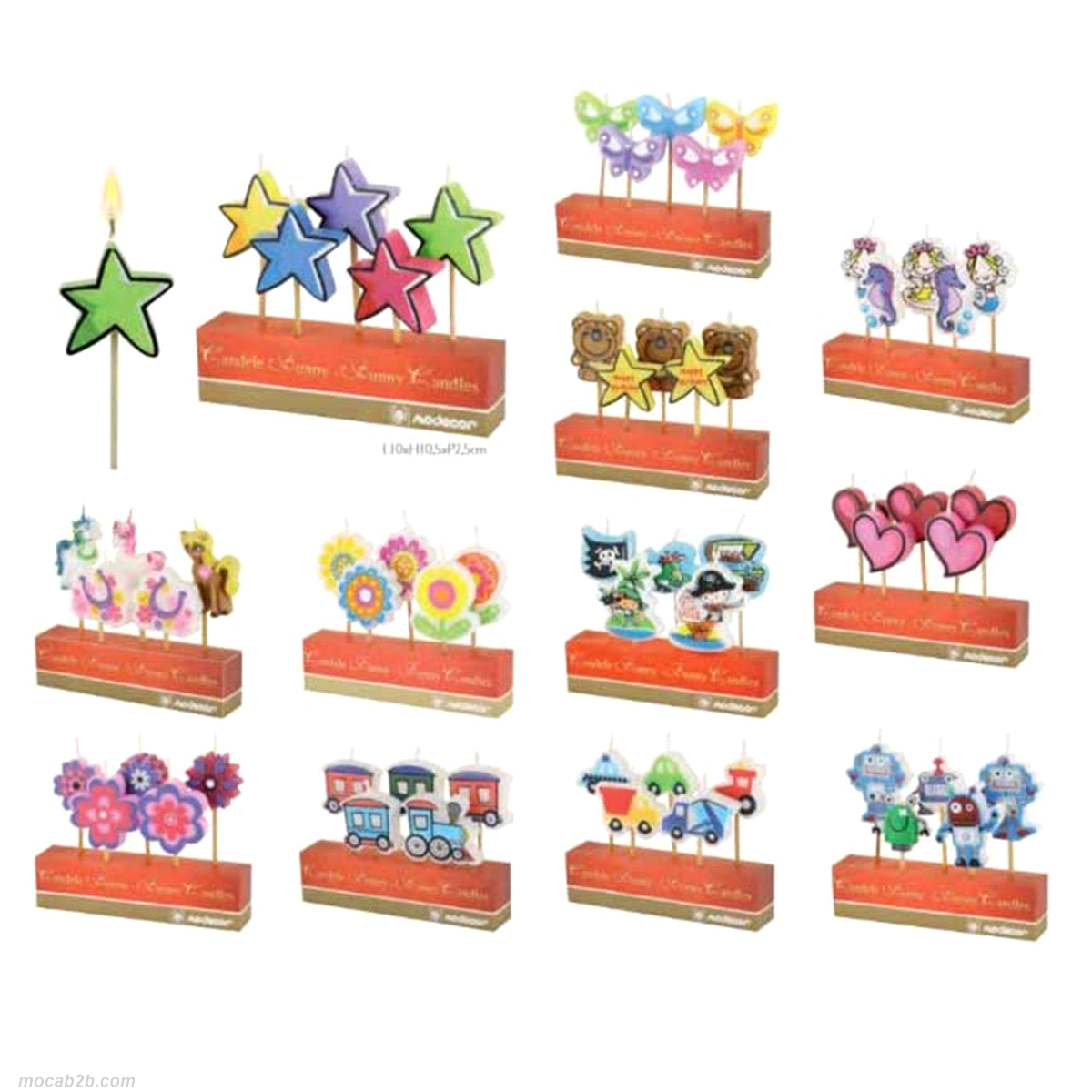 1 confezione assortita tra quelle disponibili con 5 candeline. altezza 7 cm 