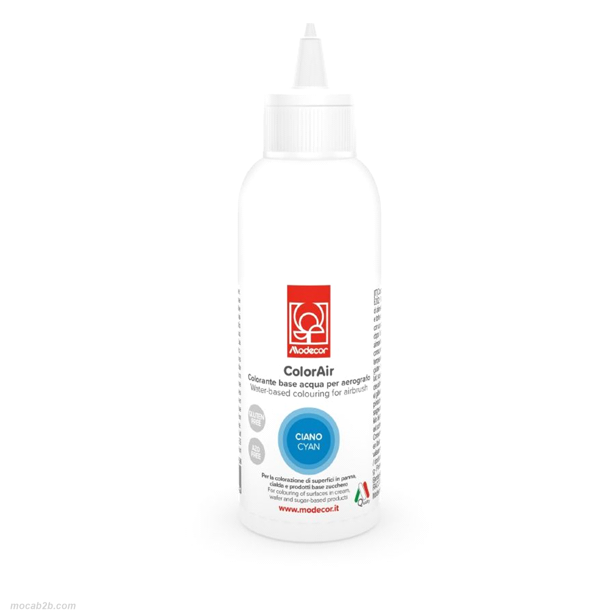 Colorante liquido a base di acqua per aerografo da 190ml. Gluten free. Non contiene coloranti azoteici aggiunti. E171 free. 