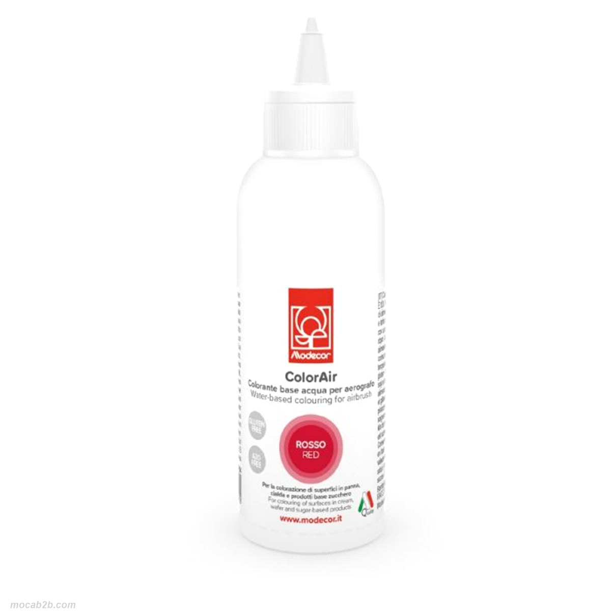 Colorante liquido a base di acqua per aerografo da 190ml. Gluten free. Non contiene coloranti azoici aggiuntivi. E171 free. 