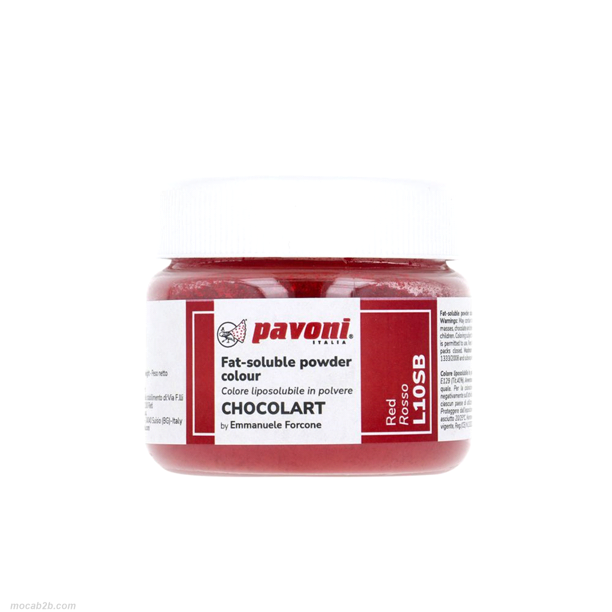 Lacche in polvere ad altissima intensità da sciogliere nel burro di cacao.
Tonalità: Rosso.Non contiene biossido di titanio.
Quantità: 40g. 