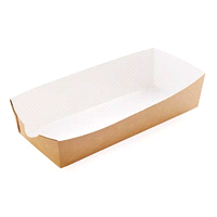 Ideale per stecco, hot dog, patatine fritte, e varie combinazioni alimentari. Antigrasso, sagomatura studiata per lo stecco o hot dog. Riciclabile al 100%. 