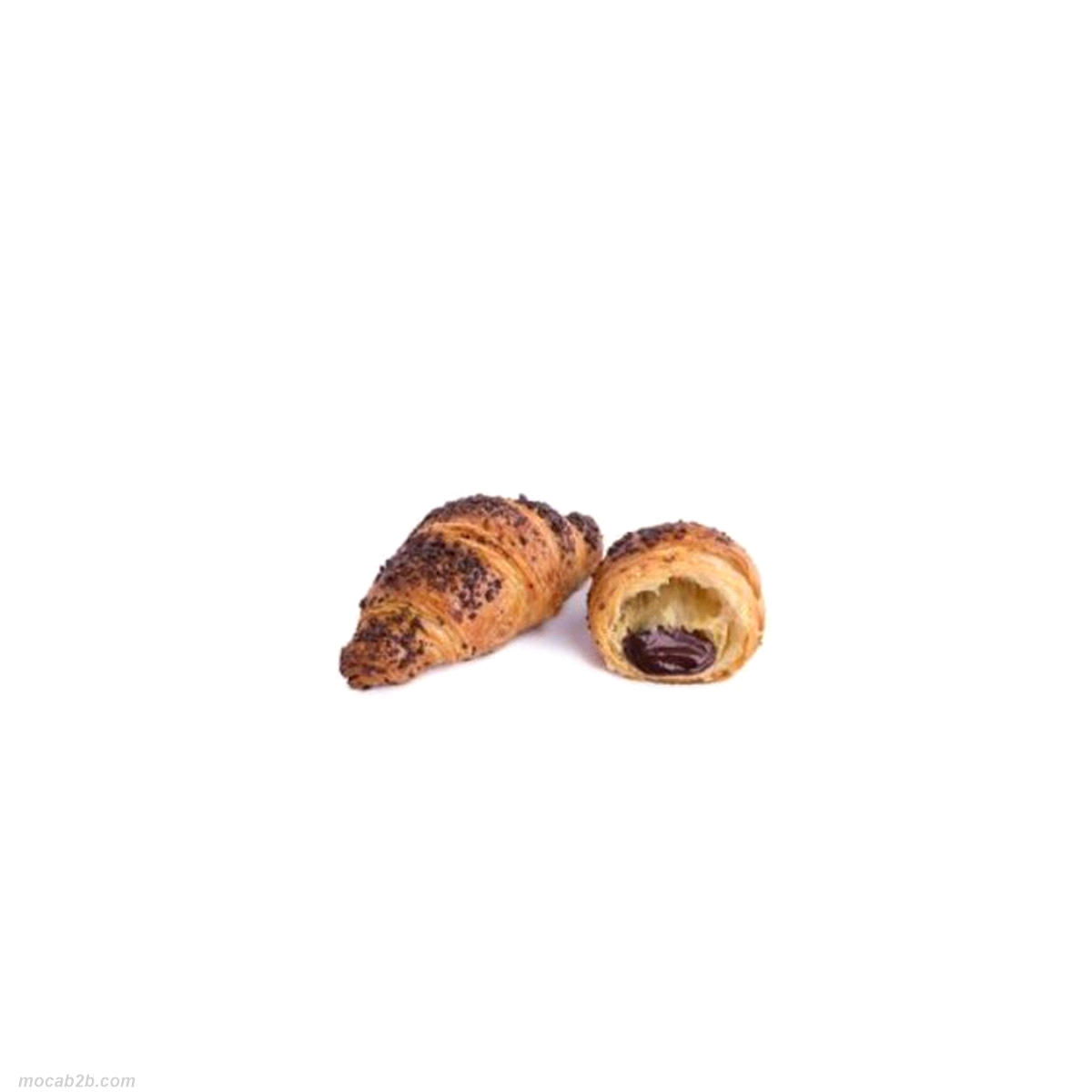 Ricetta esclusiva con un mix perfetto tra burro e margarina. Croissant 40 gr superfarcito con crema di cioccolato-nocciola ricchissima di nocciole. Peso: 40 gr. Tempi di cottura: 15-17 min – 170°C
 