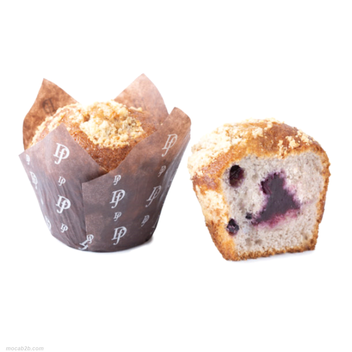 Muffin 90gr con impasto soffice superfarcito di confettura al mirtillo. 