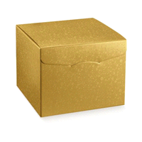 Scatola in cartone oro per confezionare prodotti enogastronomici vari, oggetti, abbigliamento, archivio. Scatola in cartone, effetto sfere oro, fustellata in unico pezzo. 