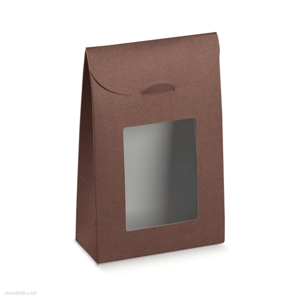 Scatola in cartoncino teso, con finestra in pvc trasparente, per contenere praline, prodotti dolciari.
 