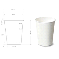 bicchiere in carta da 250 ml alla tacca, 300ml raso alla bocca. 
