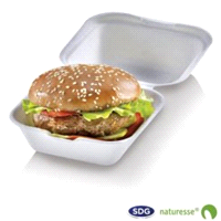 Box burger large richiudibile in polpa di cellulosa, naturale ed ecologicamente sostituita alle tradizionali vaschette in alluminio e polistirolo.
Questo prodotto monouso è totalmente biodegradabile e compostabile e può essere gettato nell