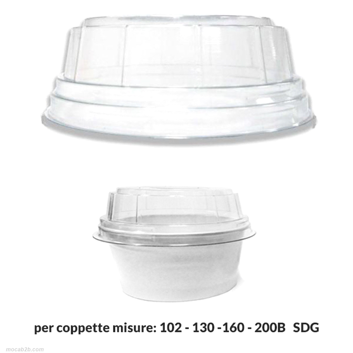 coperchi a cupola in PET trasparenti per coppette delle misure: 102-130-160-200B dello Scatolifio del Garda 